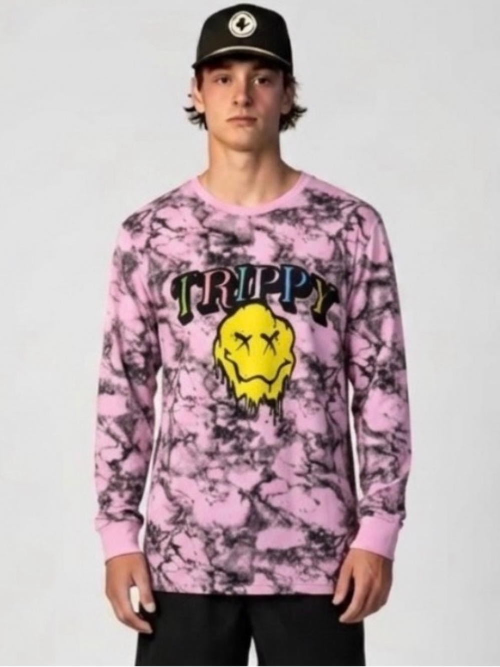 Men’s LAUNDER Trippy Pink Groovy Tie Dye Long Sleeve T-Shirt‎ Vintage Sz M